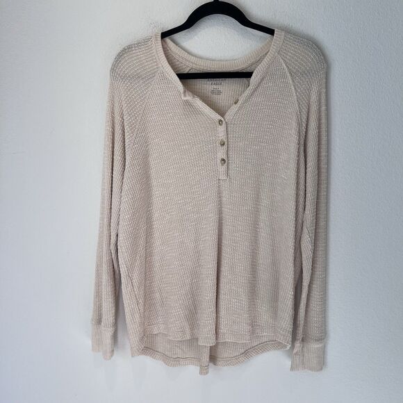 American Eagle Outfitters Tops - American Eagle Women's Beige Plush Long-Sleeve Henley T-Shirt, Medium Boho